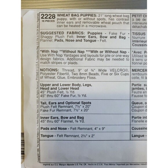 Vintage (1999) McCall's Craft Sewing Pattern 2228 Stuffed Puppies *UNCUT* - Picture 6 of 6